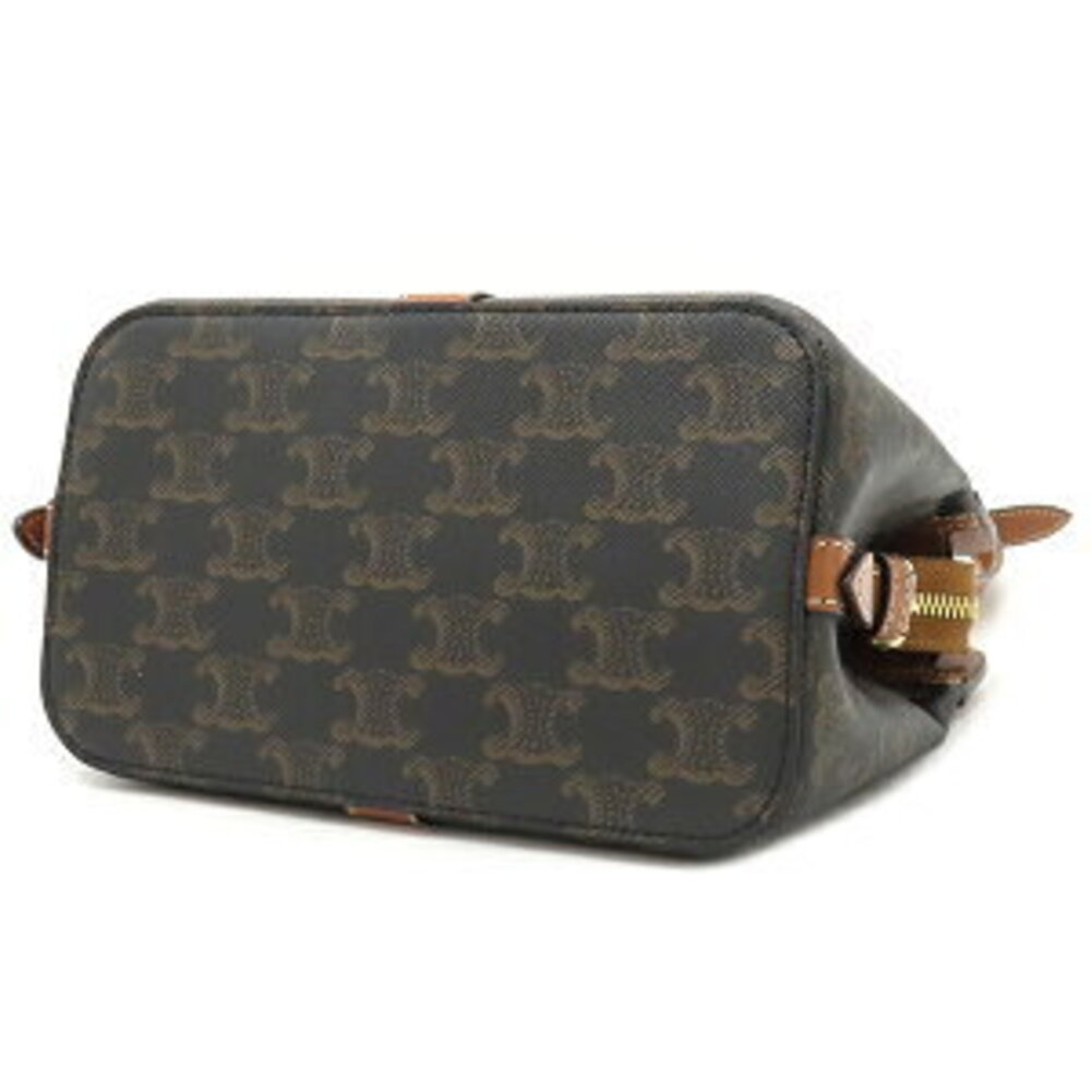 Celine Teen Cabas de shoulder bag leather Triomphe canvas tan black brown - Picture 3 of 9